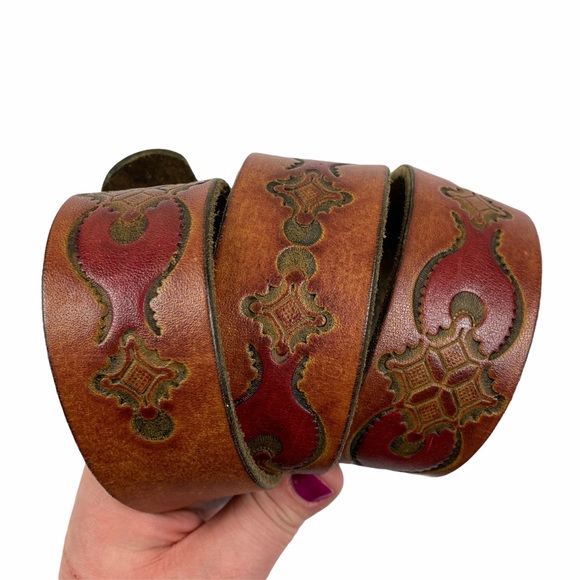 Hand Tooled Leather Soft Intricate Colorful Belt